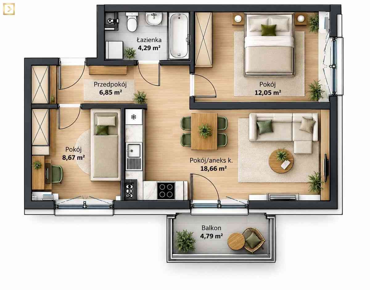 Przestronne| Rodzinne | 3 pokoje | Balkon |  Naroż - zdjęcie 13