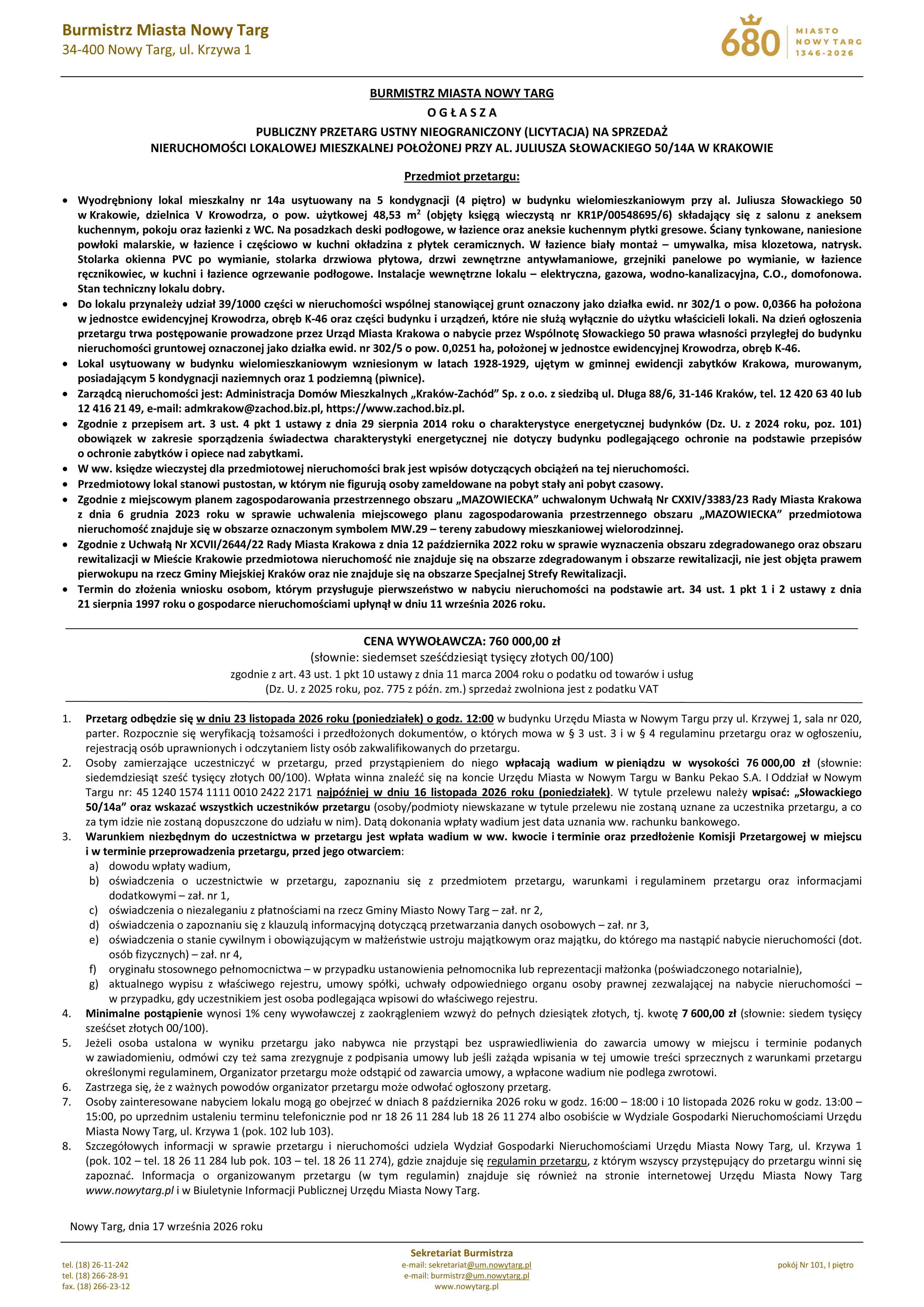Lokal mieszkalny przy ul. Juliusza Słowackiego 50/14a w Krakowie - zdjęcie 10