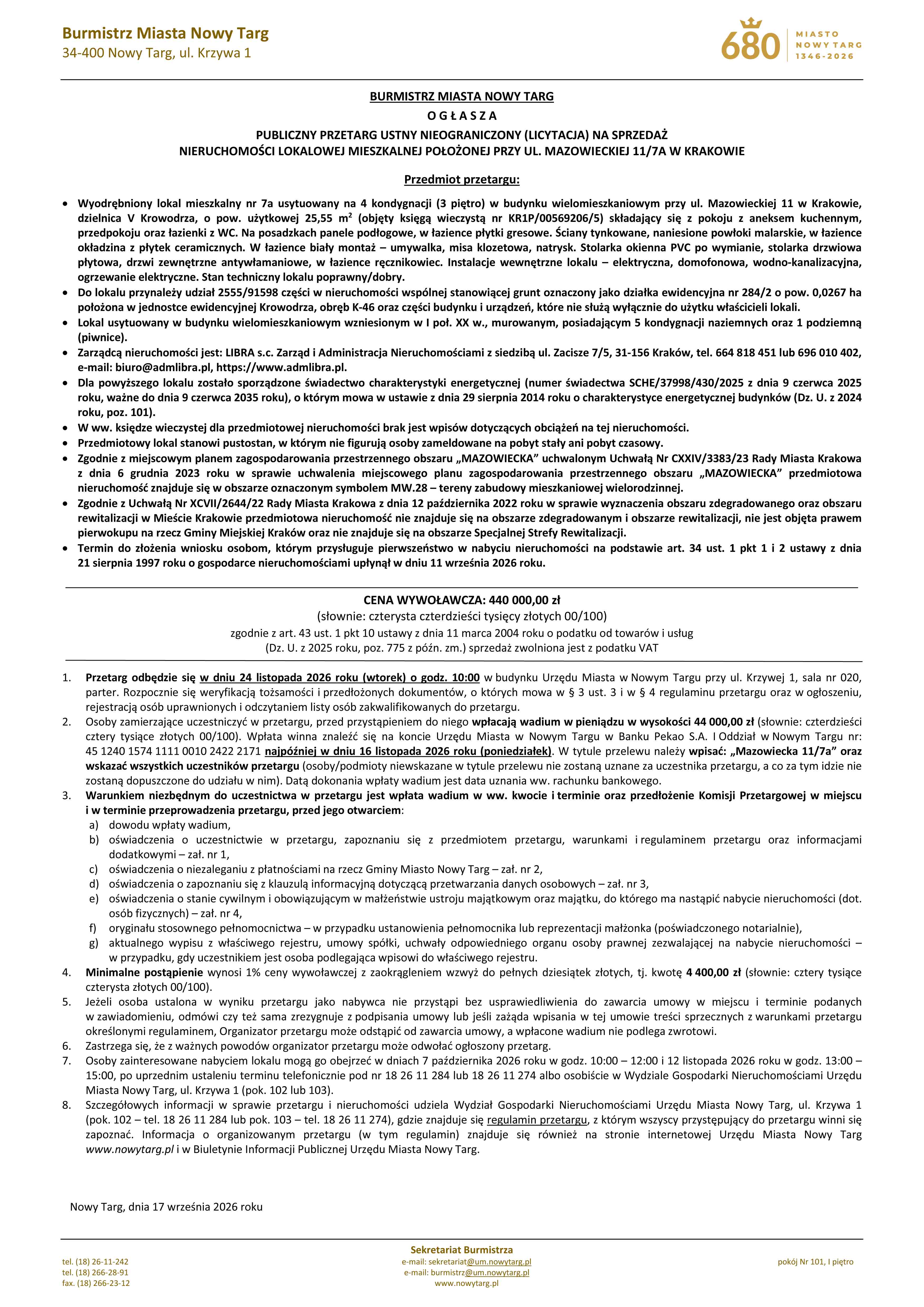 Lokal mieszkalny przy ul. Mazowieckiej 11/7a w Krakowie - zdjęcie 9